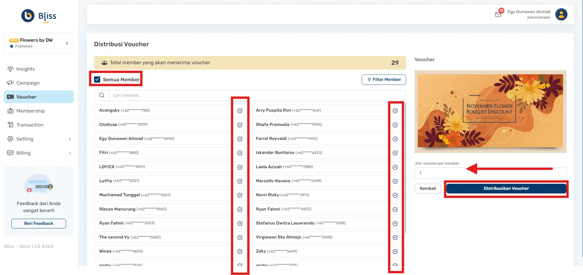 Cara broadcast voucher